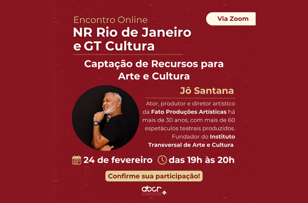 Leia mais sobre o artigo Núcleo Regional Rio de Janeiro e GT Cultura da ABCR promovem encontro sobre captação para arte e cultura